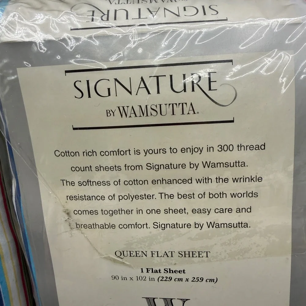 Vintage Wamsutta Sheet Set Queen Rainbow Stripe Pima Cotton Blend NOS Verve